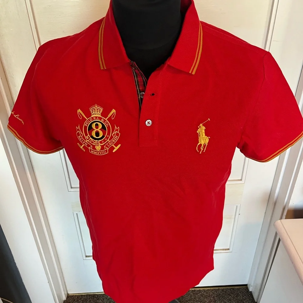 Ralph Lauren Polo 5 racing size M custom slim fit, New red & gold big …